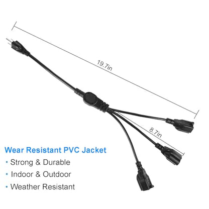 3 Prong 1 to 3 Outlet Power Cord Splitter Cord, 1.6FT 16AWG 10A/1250W, NEMA 5-15P to 3X NEMA 5-15R Y Style 3-Outlet Extension Cord for Home, Room, Office (Black) - style: 1 to 3