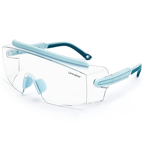 UKNOW Safety Goggles Over Glasses, Safety Glasses Anti Fog Wraparound Eye Protection, Protective Eyewear ANSI Z87.1 - color: Baby Blue