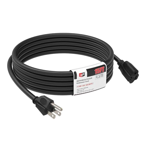EP 15FT Black Outdoor Extension Cord, 16/3 SJTW Heavy Duty Waterproof, 3 Prong Grounded Plug, 13A 1625W 16AWG, Cold-Resistant Flexible Power Cable for Garden, Home, Christmas Lights - color: Black, size: 15ft-1PK