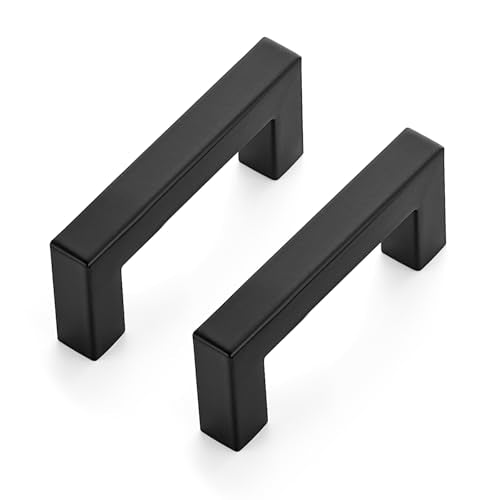 10 Pack Matte Black Cabinet Pulls, 3 Inch (76 mm) Hole Center Cabinet Handles, Square Kitchen Hardware for Doors, Drawers & Cupboards, Black Stainless Steel, 3.5 Inch Overall Length - color: Matte Black Square, size: 3" Hole Center