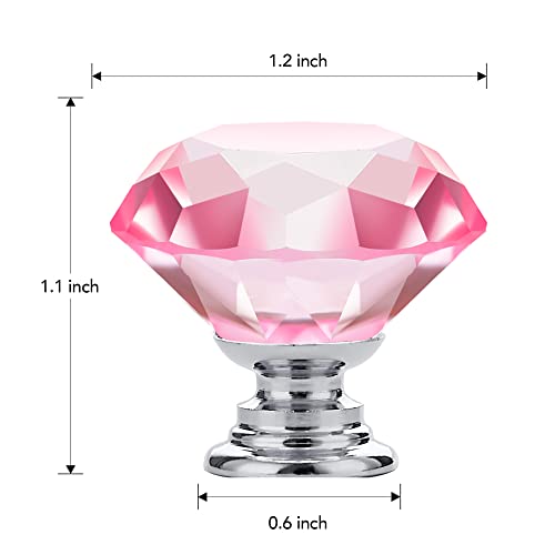 Ravinte 5 Pack Pink Crystal Knobs for Dresser Drawers Glass Cabinet Knobs Diamond Shaped Drawer Knobs - 30 mm Knobs with Silver Base - color: Pink