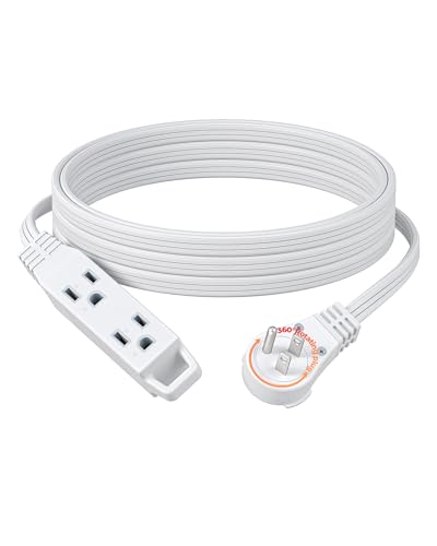 DEWENWILS 15FT Flat Plug Extension Cord, 3 Prong Ultra Thin Power Strip, 360° Rotating Plug, 13A/125V/1625W, 16 Awg Grounded Flat Power Cable for Indoor Narrow Space, SPT-3, ETL Listed, White - color: White, size: 15FT, style: 1 Pack