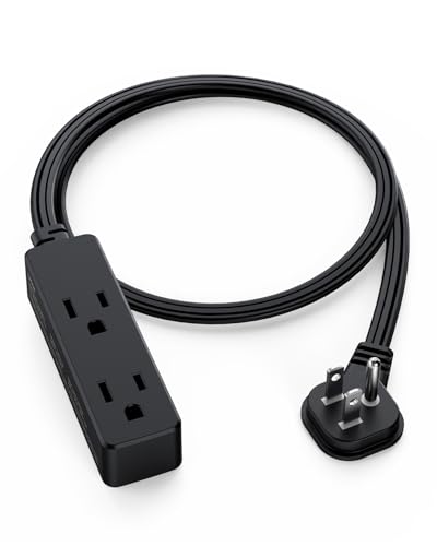 Flat Plug Extension Cord with 3 Outlets - 3Ft Low Profile Indoor 3 Prong Grounded Power Strip for Home Office & Travel - 16 AWG 13A/1625W, Black - color: BLACK, size: 3 Feet