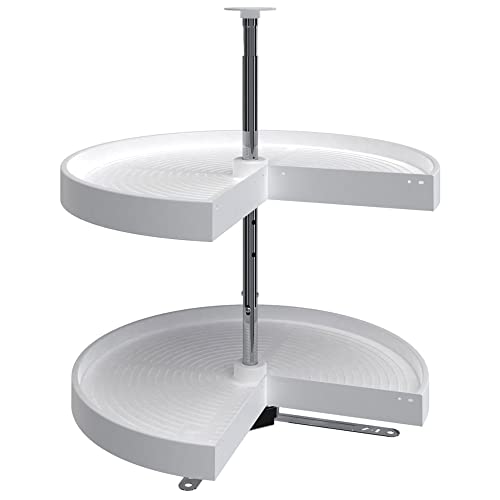 Rev-A-Shelf 24" Pie-Cut Dual Tier Lazy Susan Organizer for Corner Base Kitchen Cabinets, Plastic Home Rotating Storage Shelves, White, 2942-24-11-1 - size: 24 in