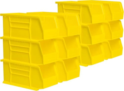 Akro-Mils 30230 AkroBins Plastic Storage Bins, Space-Saving Stackable Bins for Garage, Pantry, Craft Organization, 11" x 5" x 5", Yellow, 12-Pack - color: Yellow