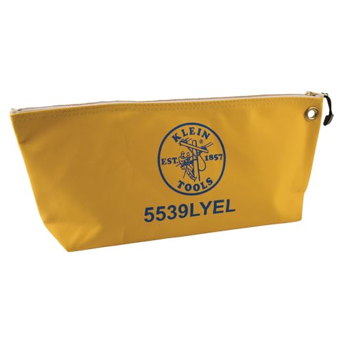 Klein Tools 5539LYEL Zipper Bag, Large 16-Inch Canvas Tool Pouch for Tool Storage with Brass Zipper, and Grommet for Hanging, Yellow - color: Yellow, size: Large