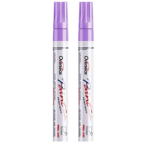 Overseas Permanent Paint Pens Light Purple Markers - 2 Pack Oil Based Paint Markers, Medium Tip, Quick Drying and Waterproof Marker Pen for Metal, Rock Painting, Wood, Plastic, Canvas, Glass, Mugs - color: Light Purple