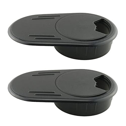 HJGarden 2PCS 60mm Oval Desk Grommets, Oval Desk Gasket with Lid, Desk Wire Cord Cable Grommets Hole Cover for Office PC Desk Cable Cord Organizer Plastic Cover, Black