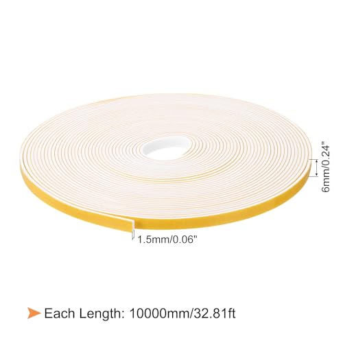 uxcell 1 Roll Foam Weather Stripping, 1/4" Wide X 1/16" Thick X 32.81 Ft Door Seal Strip Adhesive Foam Tape White Insulation Strip for Door Window - size: 1/4"x 1/16"x 32.81 Ft