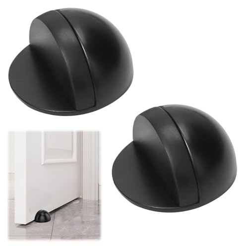 Black Door Stop - 2 Pcs, Stainless Steel, Self-Adhesive, Stick-On or Floor Mounted for Home or Office Use