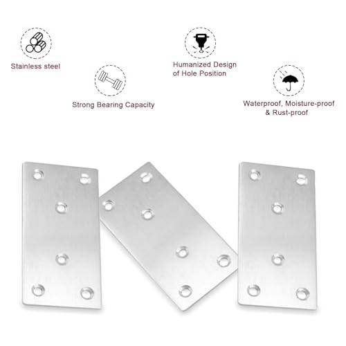 50PCS Silver Flat Mending Plates,304 Stainless Steel Brace Straight Mending Joining Plates, Metal Straight Brackets for Brace, Furniture,Wood,Cabinet,4X2X0.08IN - size: 4X2X0.08IN