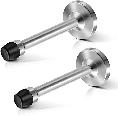 Door Stops, 6 Inch Door Stoppers for Bottom of Door, Stainless Steel Brushed Wall Mount Modern Doorstop with Rubber Bumper Tip Solid Extra Long Door Stop, Silver (2 Pack) - color: Silver, size: 6 Inch X 2 Pack