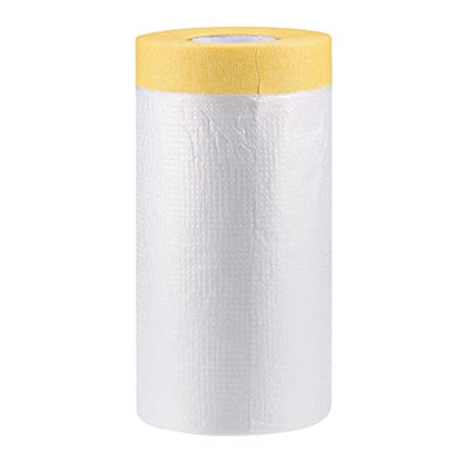 uxcell Pre-Taped Masking Film, 35.4 in x 75 Ft, Plastic Drop Cloth with Low-Tack Painters Tape for Painting Protection - size: 35.4 in x 75 Ft