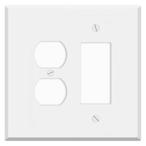 Oversized White Metal Outlet Covers, Rocker/Duplex 2-Gang Wall Plate, 5.5" x 5.50" Jumbo Combination Wall Plate, White Painted Metal, Corrosive Resistant, Matching Screws Included, Made in USA - color: White Metal, size: Combo: Duplex/Rocker