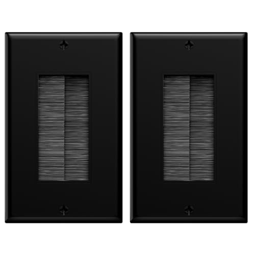 VCE Brush Wall Plate Cable Pass Through, Single Gang Decorator Wall Cover for Low Voltage Cables, In-Wall Cable Management for Wall Mount TV (Black), 2-Pack - color: Black