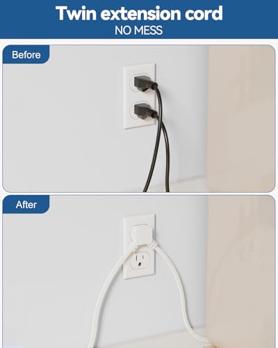PD30W Split Extension Cord 10FT (5FT on Each Side), Single Flat Plug Twin Extension Cord with 4 AC Outlets, 2 USB-A & 3 USB-C, Nightstand Charging Station for Bedroom, His and Hers - size: 5ft (Pd)