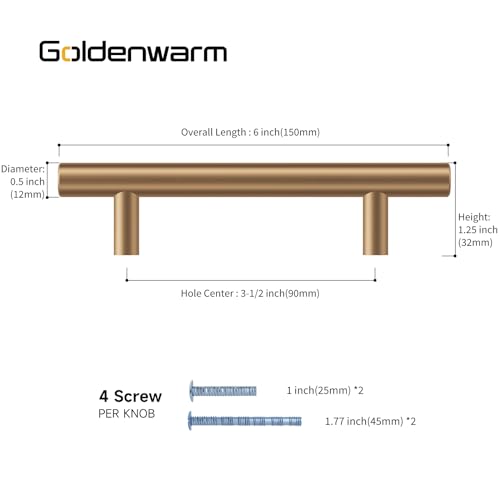 Goldenwarm 5 Pack Champagne Bronze Cabinet Pulls Bronze Cabinet Handles 3-1/2 inch(90mm) Champagne Drawer Handles Brushed Gold Cabinet Pulls Kitchen Dresser Door Hardware - color: Champagne Bronze, size: 3-1/2in Hole Centers