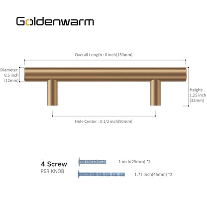 Goldenwarm 5 Pack Champagne Bronze Cabinet Pulls Bronze Cabinet Handles 3-1/2 inch(90mm) Champagne Drawer Handles Brushed Gold Cabinet Pulls Kitchen Dresser Door Hardware - color: Champagne Bronze, size: 3-1/2in Hole Centers