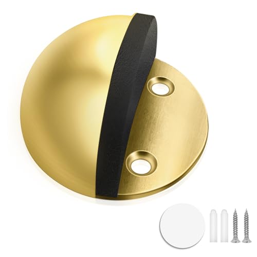 Door Stopper Self Adhesive Floor Door Stop No Drill for Bottom of Door, Stainless Steel with Rubber Bumper, Gold - color: Gold, size: 1 Pack