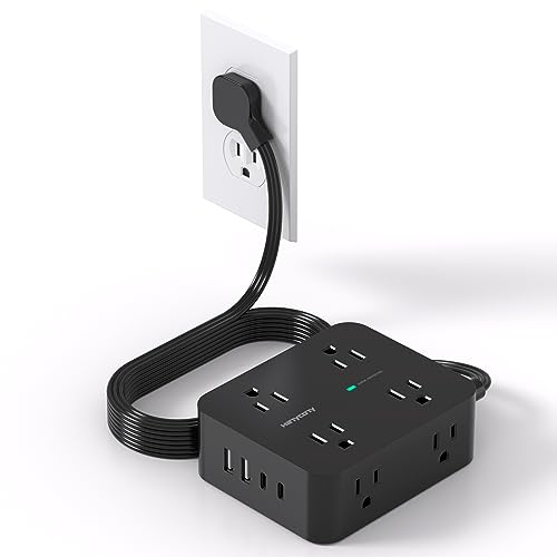 Power Strip Surge Protector, HANYCONY 5Ft Ultra Thin Flat Extension Cord with Multiple Outlets, 8 Widely Outlet Extender 4 USB Ports(2 USB C), 1080J Wall Mount for College Dorm Room Essentials Black - size: 5Ft