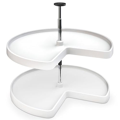 Rev-A-Shelf 2 Tier Kidney Cut Lazy Susan for Corner Base Cabinets, Plastic, 28" Double Shelf Swivel Kitchen Spice/Can Organizer, White, 3472-28-11-52 - size: 28 inch