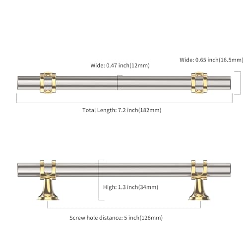 Asidrama 10 Pack 5 Inch(128mm) Gold and Brushed Satin Nickel Kitchen Cabinet Handles, Cabinet Pulls Kitchen Cabinet Hardware Cupboard Handles Drawer Pulls - color: Gold and Brushed Satin Nickel, size: 5" Hole Center, style: 10 Pack
