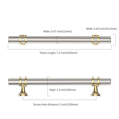 Asidrama 10 Pack 5 Inch(128mm) Gold and Brushed Satin Nickel Kitchen Cabinet Handles, Cabinet Pulls Kitchen Cabinet Hardware Cupboard Handles Drawer Pulls - color: Gold and Brushed Satin Nickel, size: 5" Hole Center, style: 10 Pack