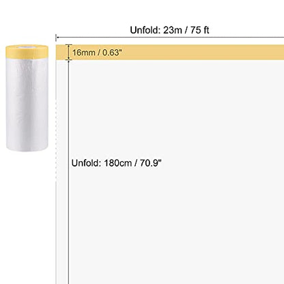 uxcell Pre-Taped Masking Film, 70.9 in x 75 Ft, Plastic Drop Cloth with Low-Tack Painters Tape for Painting Protection - size: 70.9 in x 75 Ft