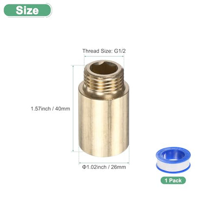 M METERXITY Shower Head Extension Arm, Brass G1/2 Male to Female Extension Pipe Fitting Adapter with PTFE Thread Seal Tape for Shower/Faucet, Pipe Plumbing Coupler 1.57"/40mm 1-Pack - size: 1.57"/40mm