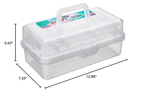 RoseArt Multi-Layer Plastic Dividing Craft Storage Box - Portable Handled Art Supply Organizer, Utility, Tool, Medicine, Craft Box Clear - Made in U.S.A