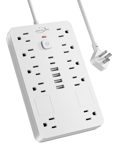JouleLoom Surge Protector Power Strip,10 Outlets(1850W/15A/14AWG) with 6 USB Ports (2 USB C), 10 Feet Extension Cord wall Mount Power Strip, ETL Listed for Home, Dorm Room - color: White, size: 10ft-15a