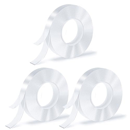 3 Rolls Double Sided Tape, Nano Tape, Transparent Adhesive Tape, Traceless Adhesive Tape, Removable, Washable, Reusable, Suitable for Carpets, Photo Walls, 9.8 Feet Per Roll - size: 9.8 Feet Set of 3