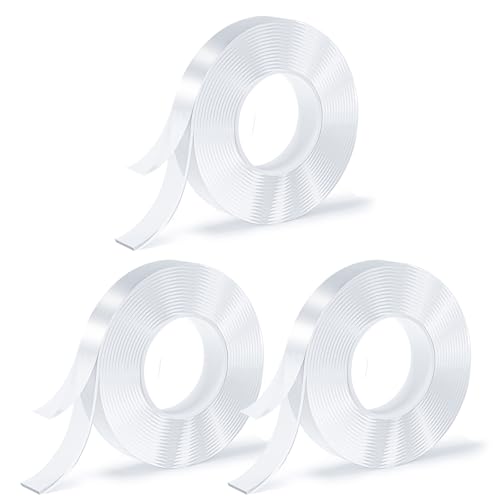 3 Rolls Double Sided Tape, Nano Tape, Transparent Adhesive Tape, Traceless Adhesive Tape, Removable, Washable, Reusable, Suitable for Carpets, Photo Walls, 9.8 Feet Per Roll - size: 9.8 Feet Set of 3