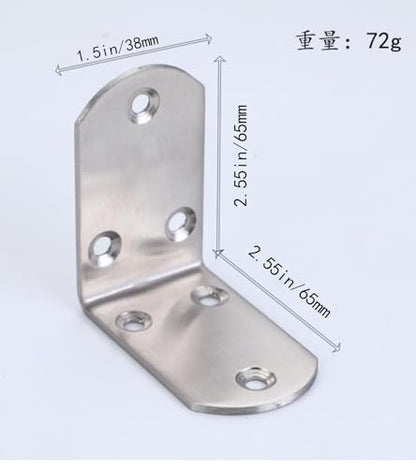4 Pack Flat Mending Plate for Wood, Stainless Steel Straight Brackets Flat Repair Fixing Wood Brace Joining Plates Connector with Fixing Screws (8, L-Shaped Bracket 1.5*2.55*2.55in) - size: L-Shaped Bracket 1.5*2.55*2.55 in
