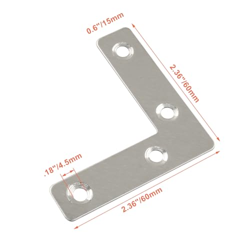 Bivethoi 10 Pack Repair Mending Bracket Plate, Stainless Steel Flat L Brackets, Flat Angle Corner Brace Bracket, Heavy Duty L Corner Brace Joining Plate with Screws(60 mm x 60 mm) - size: 60*60mm/2.4*2.4''