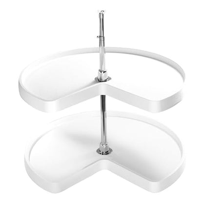 Rev-A-Shelf 28" Kidney Shaped Dual Tier Lazy Susan Shelf Organizer for Corner Base Kitchen Cabinets, Plastic Home Storage, White, 6472-28-11-52 - size: 28 in.