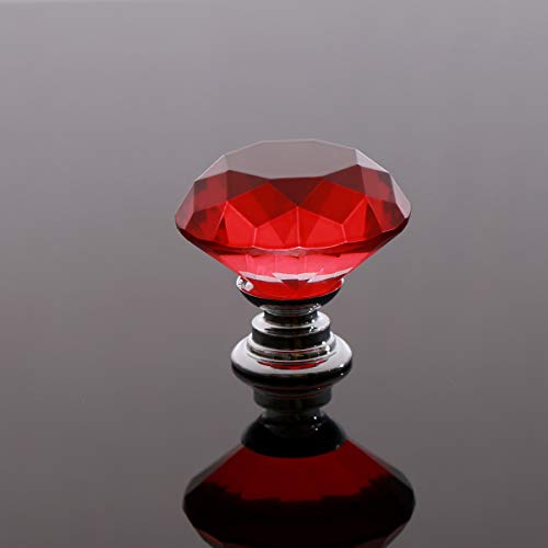 Akstore 10 Pcs Crystal Glass Cabinet Knobs 30mm Diamond Shape Drawer Kitchen Cabinets Dresser Cupboard Wardrobe Pulls Handles (Red) - color: Red