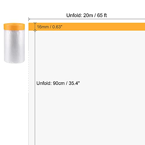 uxcell Pre-Taped Masking Film, 35.4 in x 65 Ft, Plastic Drop Cloth with Medium-Tack Painters Tape for Painting Protection - size: 35.4 in x 65 Ft