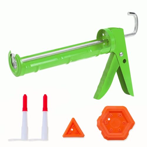 Holothurian Caulking Gun, Caulk Gun No Drip,Sealant Finishing Tool Grout Scraper for Kitchen Bathroom Window Sink Joint, 1/10 Gallon Cartridge, 10:1 Thrust Ratio, Green - color: Green