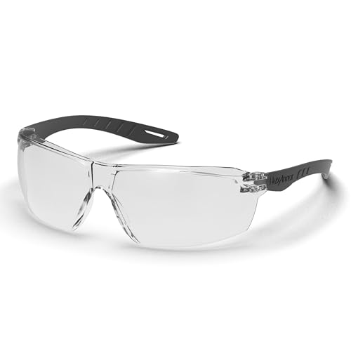 HexArmor VūFlex Clear Safety Glasses for Men & Women | Anti-Fog or Scratch Resistant | Lightweight Frame | 100% UV Protection - color: Anti-scratch | Black Frame