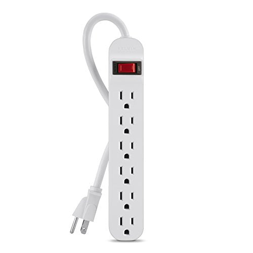 Belkin 6-Outlet Power Strip With 3ft Cord, White - size: 3-Foot Cable, style: Standard Plug - Single Pack
