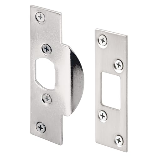Prime-Line U 11041 Security Reinforcing Strike Kit 1-1/8 x 4-1/4 and 1-1/4 x 3-5/8 In. with Screws Satin Nickel Finish (1 Kit)