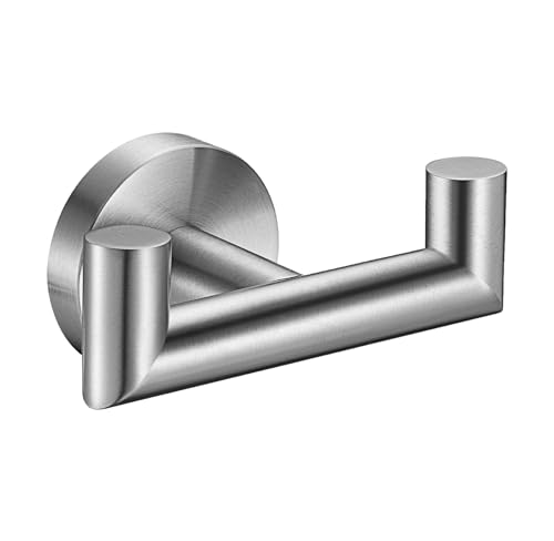 Towel Hooks for Bathrooms, Brushed Nickel Towel Hook for Kitchen Bathroom, SUS304 Stainless Steel Coat Hook, Heavy Duty Double Holder Robe Hooks for Hanging Towels, Coats, Sponges,Wall Mount, 1 Pack ﻿ - color: Brushed Nickel, size: 1 Pack