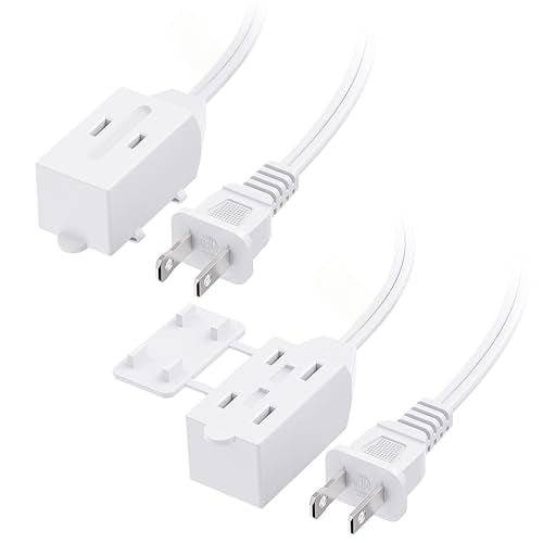 [ETL Listed] Cable Matters 2-Pack 16 AWG 2 Prong Short Extension Cord 3 ft, 13A 3-Outlet Extension Cords with Tamper Guard, 13 Amp, 1625 Watts, White - color: White, size: 3 ft