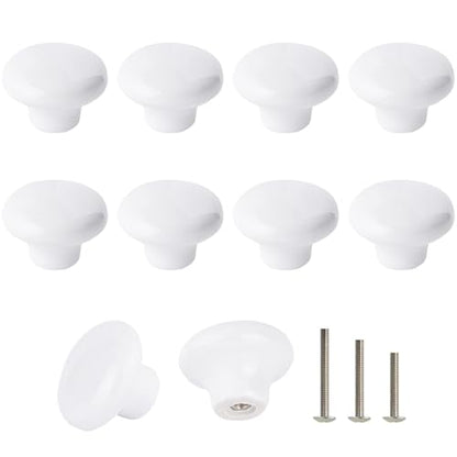 10x White Door Knob Cabinet Retro Round Ceramic Drawer Cupboard Kitchen Dresser Pull Handle Knobs 32mm/1.25" with 3-Sized Screws - size: 10 Pack