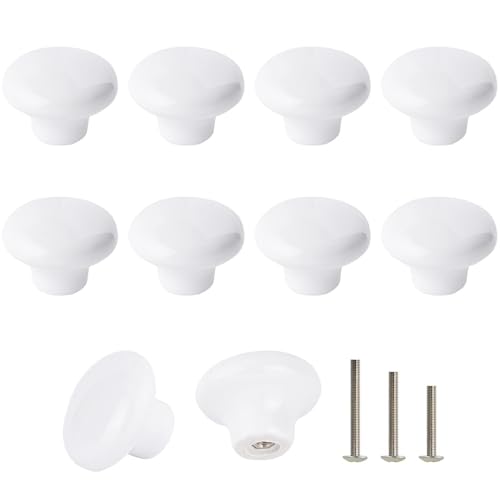 10x White Door Knob Cabinet Retro Round Ceramic Drawer Cupboard Kitchen Dresser Pull Handle Knobs 32mm/1.25" with 3-Sized Screws - size: 10 Pack