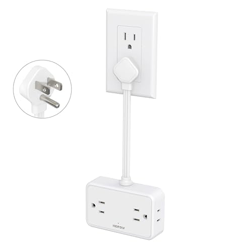HOPOW Short Extension Cord 0.5FT, Flat Plug Outlet Extender with 4 Outlets & 4 USB Ports(2 USB C), No Surge Protector for Cruise Ship, Multiple Outlet Small Power Strip for Home Office Travel - color: White, size: 6 in