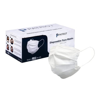 Patriot Medical Devices Disposable Face Mask | Made in the USA Soft, Hypoallergenic, Hydrophobic Material | 50 Count
