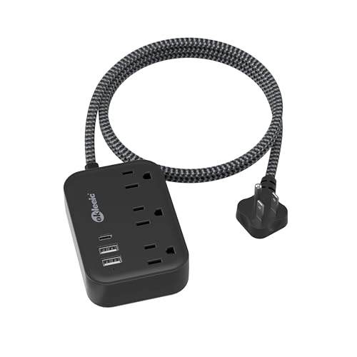 Flat Plug Power Strip with USB C Ports, Black Extension Cord 5FT with 3 AC Outlets 3 USB, Short Extension Cord Outlet Extender with No Surge Protector for Cruise Ship, Dorm Room Travel Essentials - size: 5FT-Black