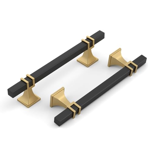 Haliwu 6 Pack 5 Inch Black and Gold Cabinet Pulls Matte Black Drawer Handles Square 2 Tone Hardware for Kitchen Cupboard - color: Black and Matte Gold, size: 128mm(5 inch)